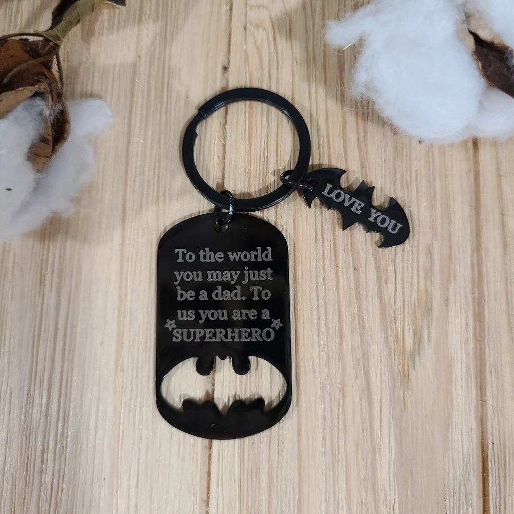 🦇🦇NEW🦇🦇AWESOME!! Super Hero Father's Keychain in BLACK 🦇🦇 - Picture 10 of 13